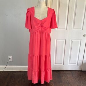 Cato Vibrant Coral Midi Dress